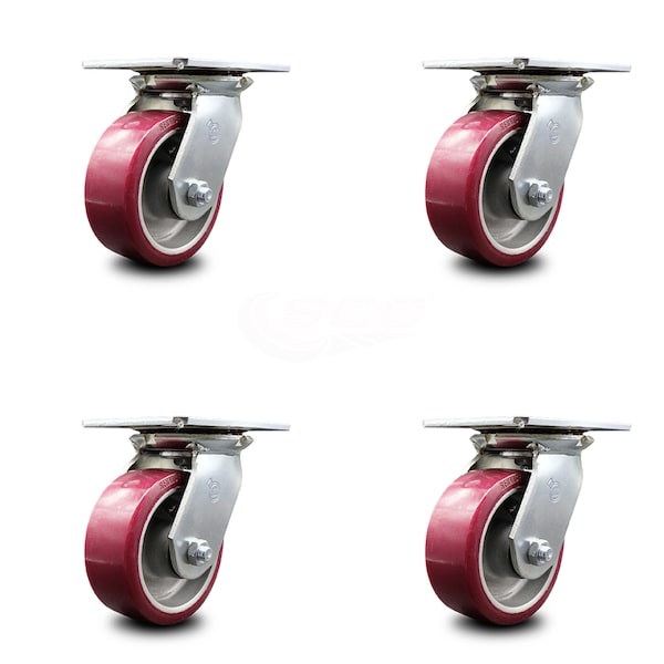 5 Inch Heavy Duty Poly on Aluminum Caster Set with Ball Bearings SCC, 4PK